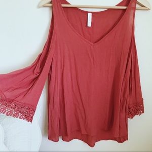 Target Red Cold Shoulder Bell Sleeve Blouse Top
